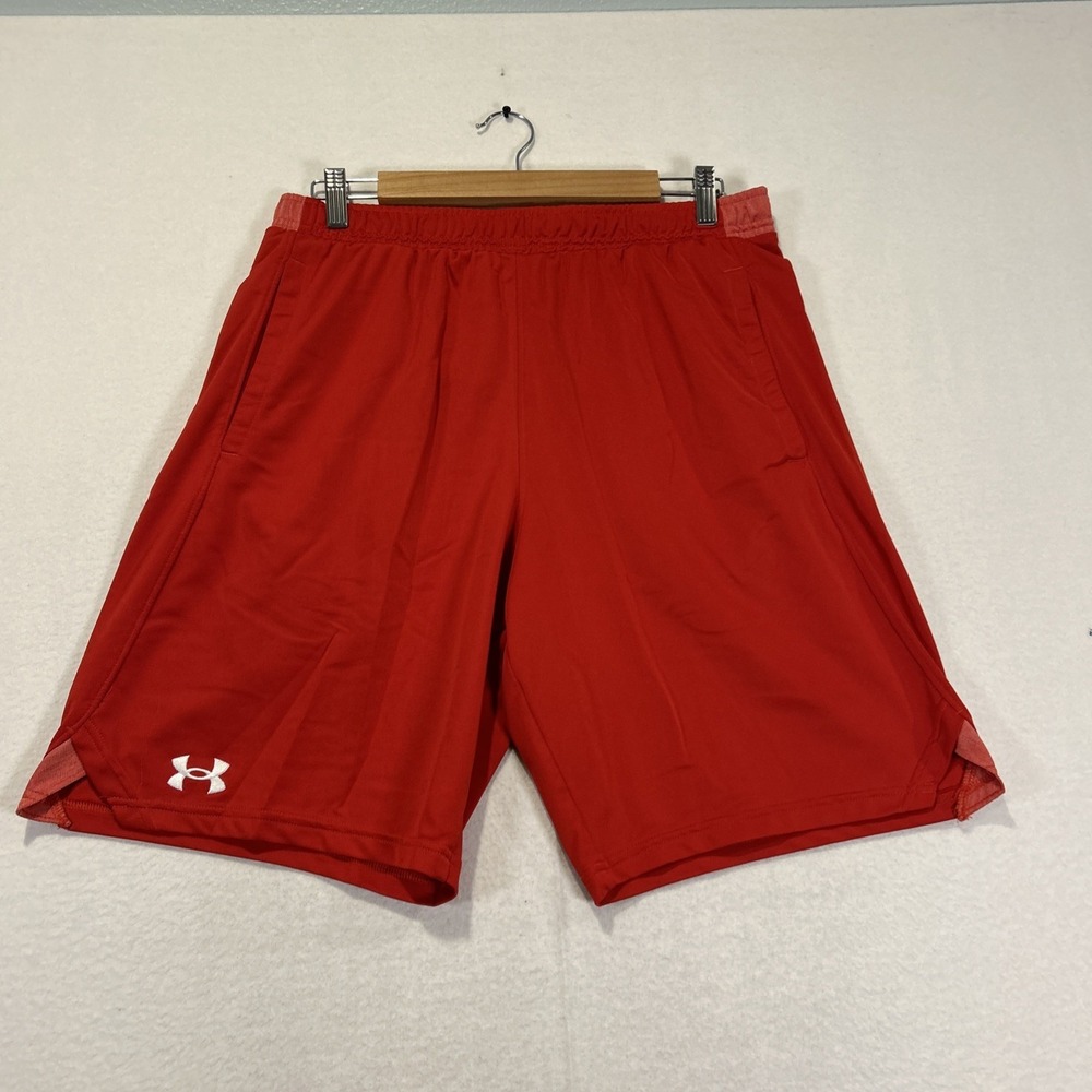 Under Armour Shorts Mens Large Red Training Performance Gym Loose Running Sports